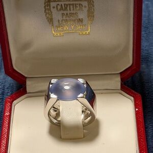Cartier Tankissime Ring. White gold with natural blue gray chalcedony.